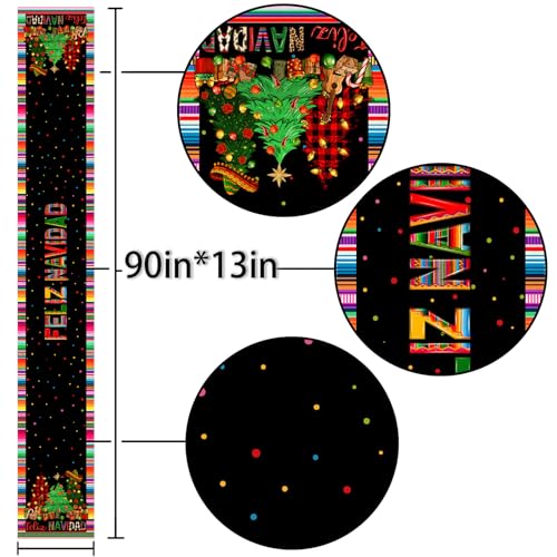 Nepnuser Feliz Navidad Table Runner Pattern-B 13" x 90" Christmas Holiday Decor