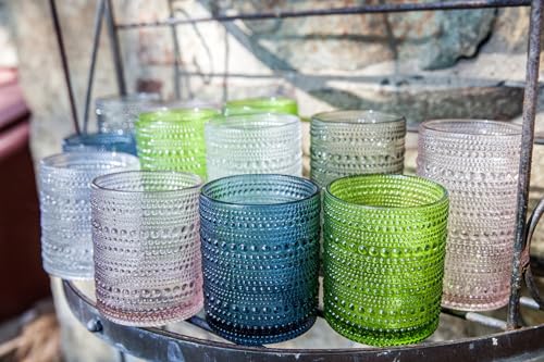 Fortessa Jupiter Beaded Hobnail Glass, 13 Ounce Iced Beverage (Set of 6), Fern Green