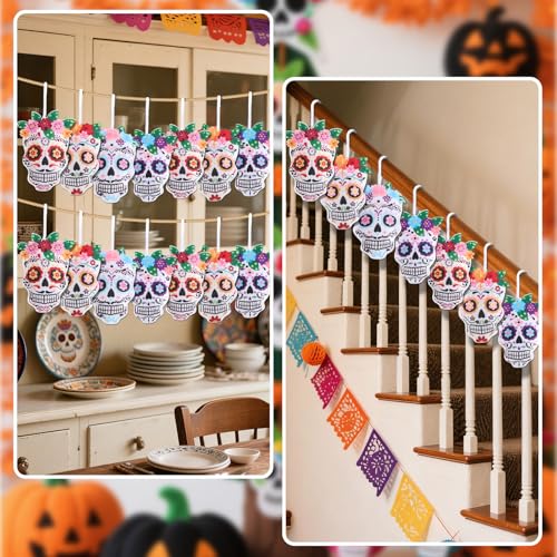 20 Pcs Day of The Dead Skull Hanging Ornaments Felt Dia De Los Muertos Sugar Halloween Tree Decoration Mexican Dia De Los Muertos Skeleton Pendent Decoration for Small Tree Christmas Xmas