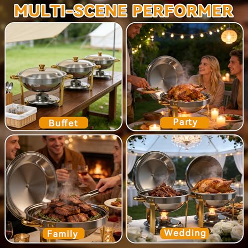 6QT Round Chafing Dishes Buffet Warmers Set - Gold & Silver 4 Pack