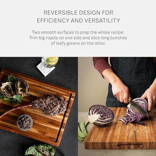 Medium Teakwood Cutting Board with Juice Groove - 18x14 Inches, Reversible