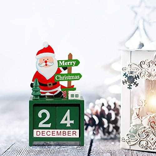 Kesoto 2 PCS Wooden Advent Calendar Christmas Office Decoration, Santa Claus and Reindeer