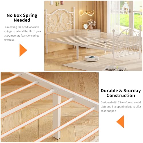 Twin Bed Frame with Butterfly Headboard and Footboard - White, Space-Saving Design