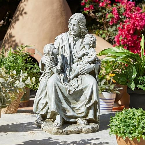 Avalon Gallery Jesus with Children Catholic Garden Statue - Indoor & Outdoor Sculpture, 16.5" Tall
