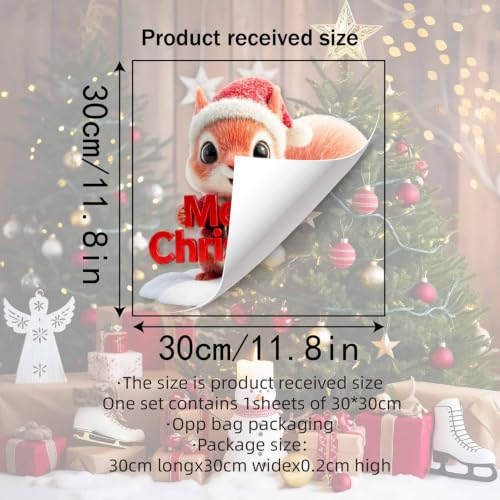 OFdne Style12 Christmas Squirrel Window Cling Holiday Decal - Reusable Static Sticker
