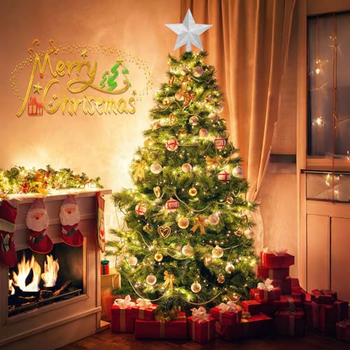 SRISE Silver 8 Inch Glitter Christmas Star Tree Topper Holiday Decor