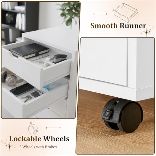 7 Drawer Mobile File Cabinet with Wheels - Office Storage, White - 15.75 x 18.74 x 34.25 Inches