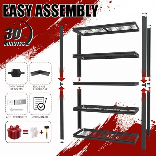 FOSTOKO 72"H x 35"W x 16"D Heavy Duty Metal Garage Shelving, 5-Tier Adjustable Industrial Storage Rack