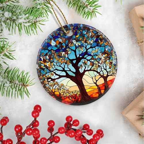 Touber Tree of Life Ornament, Christmas Decoration, Holiday Present Idea, Heirloom Keepsake, Round Ceramic, Bauble Present, Tree of Life