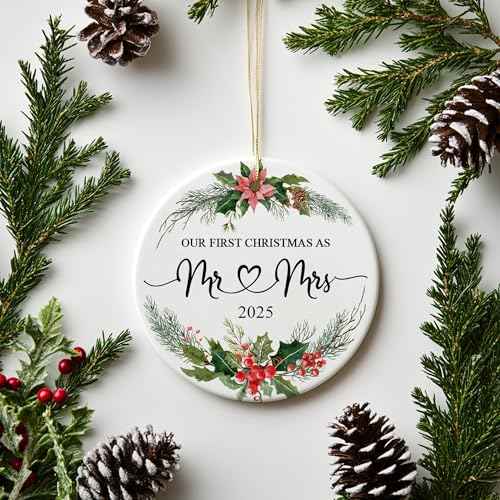 Our First Christmas as Mr and Mrs Ornament 2025 ? Ceramic 1st Married Christmas Ornaments for Newlywed, First Wedding, Mr&Mrs Ornaments Gift for Married Couple