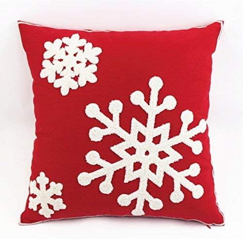 Christmas Pillow Cover 18x18 - Embroidered Sleigh & Snowflakes - Winter Decorative Cushion for Sofa & Bed