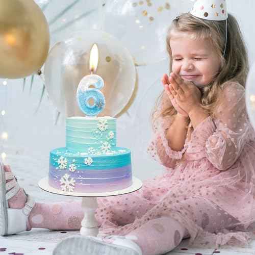 Frozen Snow Themed Birthday Candles,Blue and White Glitter Birthday Number 5 Candles,Snowflake Glitter 5th Candles for Kids Adults Birthday Wedding Anniversary Party Supplies