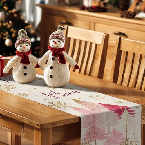 HOMETITUTE Pink Christmas Table Runner 13x72 in Burlap - Ym25101008xt