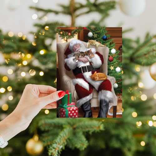 Tree-Free Greetings 10-Pack Christmas Cards - Cat Nap Santa Holiday Set