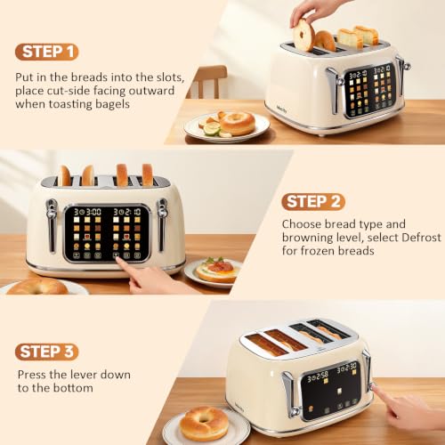 4-Slice Wide Slot Toaster with Touchscreen Control - Cream