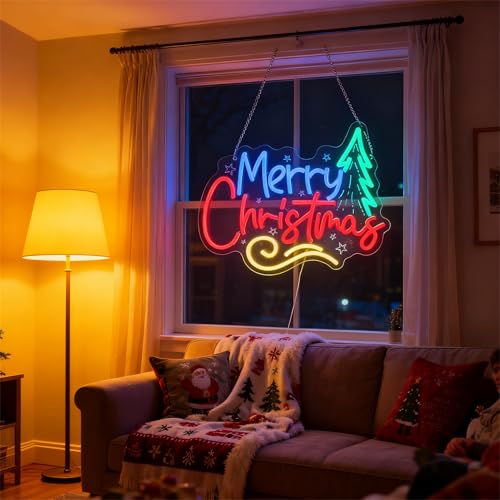 GleamNeon Green Christmas Neon Sign - Indoor LED Decor, USB Powered