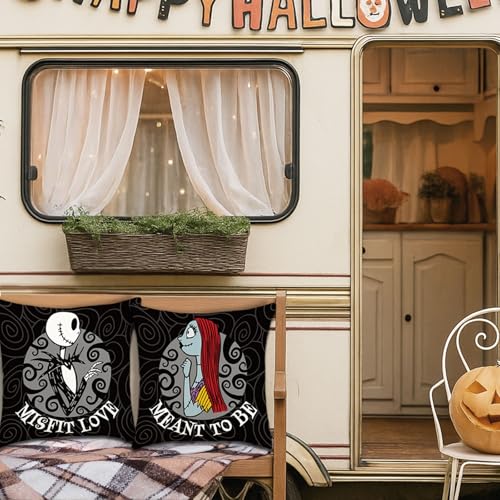 Nightmare Christmas Decorations, Set of 2 Nightmare Before Halloween Cushion Cases, 18x18 Halloween Throw Pillow Cover Decorations, Jack Sally Bed Couch Sofa Decor Party Supplies - Meant to be