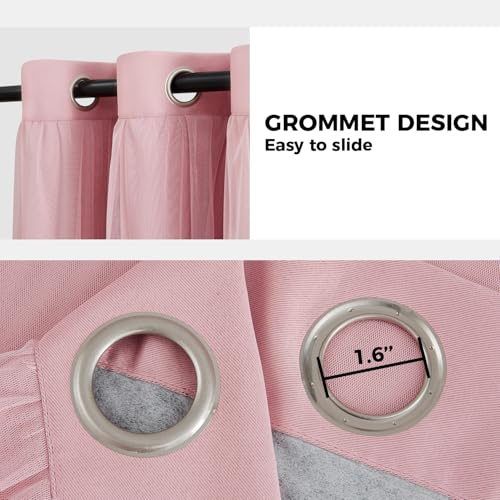 Pink Double Layer Blackout Curtains - 84 Inch Length, Pack of 2, 52 Inch Wide