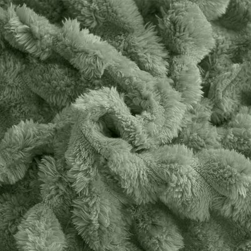 Excervent Flannel Fleece Throw Blanket(40x50 inches)for kids and pets, Big 3D Clouds Stylish Hexagon Jacquard Decorative Fuzzy Blankets for Household, Camping, and Travel, Super Soft Cozy, Sage Green