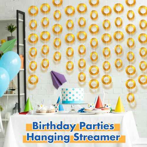 4 Pcs 46 Ft Gold Rings Garlands Cartoon Themed Birthday Party Decorations 7.87 Inch Gold Rings Hanging Streamers Banner Background for Cartoon Theme Birthday Party Supplies
