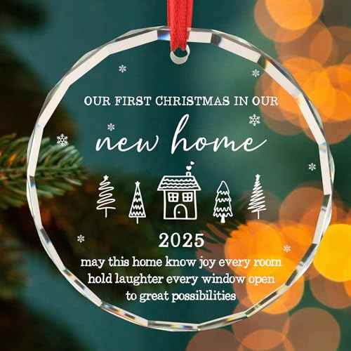 House Warming Gifts New Home for Couple Our First Christmas in Our New Home 2025 Housewarming Gifts for Newlywed Just Married Christmas Tree Decoration Glass Round Ornament