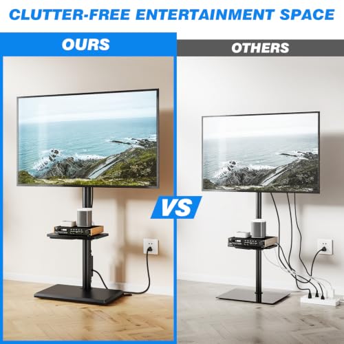 Rfiver Swivel Floor TV Stand with Power Outlet - Black, Height Adjustable, Fits 32-65 Inch TVs