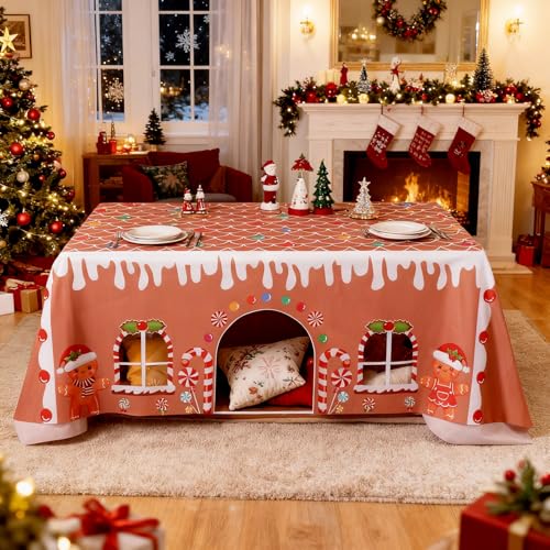 Breling Christmas Gingerbread Man Playhouse Tablecloth 11.8 x 8.5 ft - Holiday Party Decor