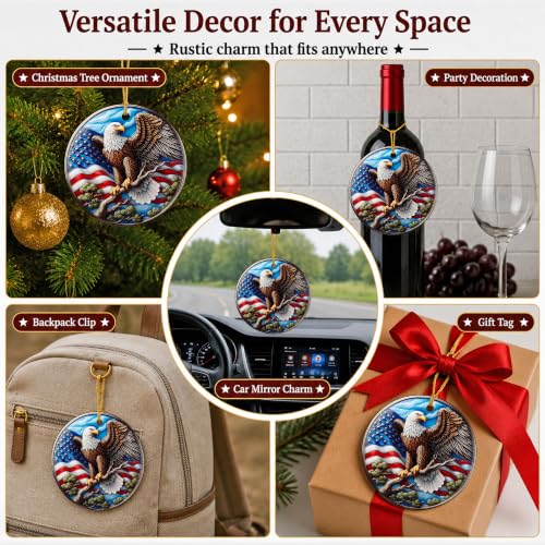 Patriotic Eagle Ornament - American Flag Keepsake, 2.9 inch glazed ceramic