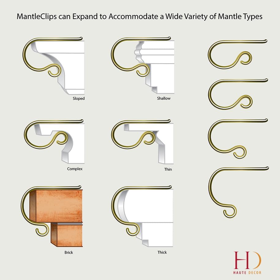 Gold MantleClip Stocking Holders Set - 4-Pack Removable ZINC Alloy Holiday Icons