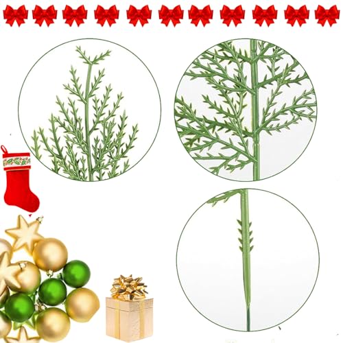 Artificial Pine Branches,30 Pcs Christmas Faux Cedar Stems, Artificial Faux Cedar Branches, Fake Christmas Greenery Pine Picks for Wreath Craft DIY Home Kitchen Decorations