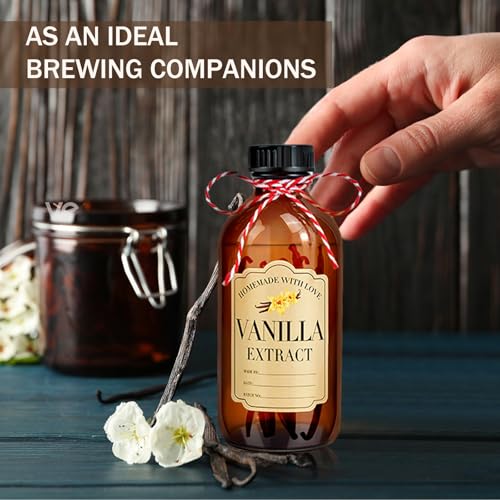 BHHQHH 16Pcs 8 oz Amber Glass Bottle Boston Round Bottles for Vanilla