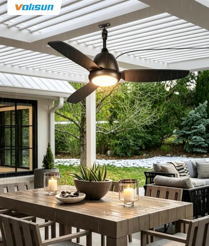 Black Outdoor Ceiling Fan with Light 42in Weatherproof Remote & App Control