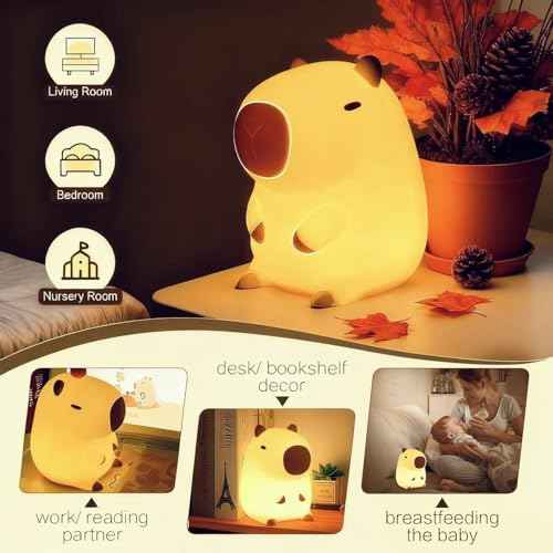 Capybara Cute Night Light, Squishy Capybara Lamp Xmas Gifts Toys, Rechargeable LED Dimmable Silicone Nightlight for Kids, Funny Light Up Capibara, Baby Nursery College Dorm Fall D?cor