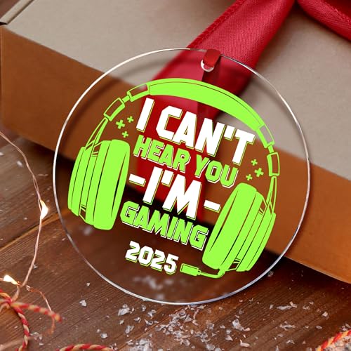 Gaming Ornament - I Can't Hear You I'm Gaming 2025 Acrylic Xmas Gamer Ornaments for Christmas Tree Acrylic Christmas Video Game Ornament - Decor Control for Men Gamers Teenagers and Kids Boy