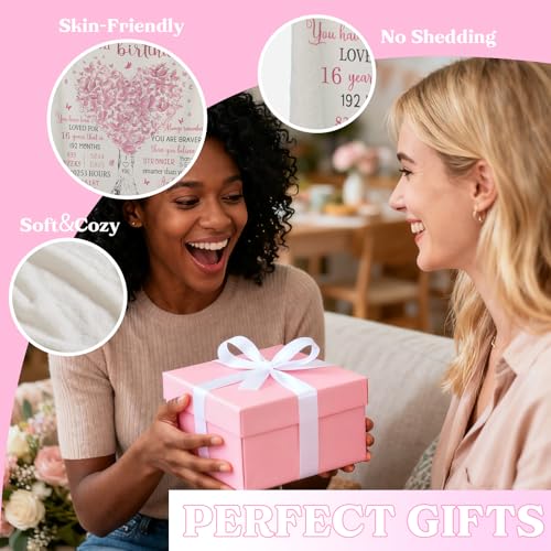 Sweet 16 Gifts for Girls, 16th Birthday Gifts for Girls, Cozy Blanket 50x60 Inch, Unique Birthday Present for 16 Year Old Teenage Daughter, Girly Bday Decorations for Sweet Sixteen Party