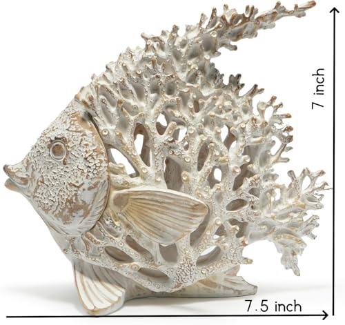 Beach Coastal Coral Reef Angelfish Sculpture - White Home Decor Gift