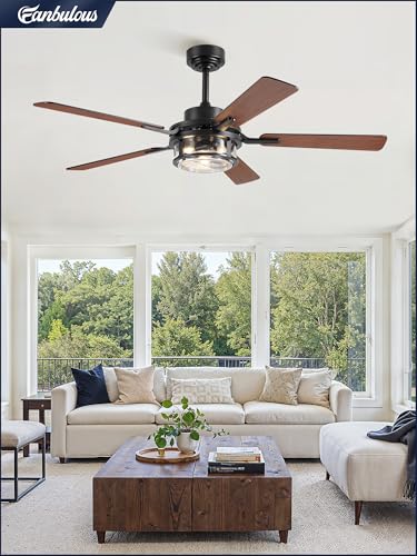 Fanbulous 52-Inch Farmhouse Ceiling Fan with Light & Remote - Black