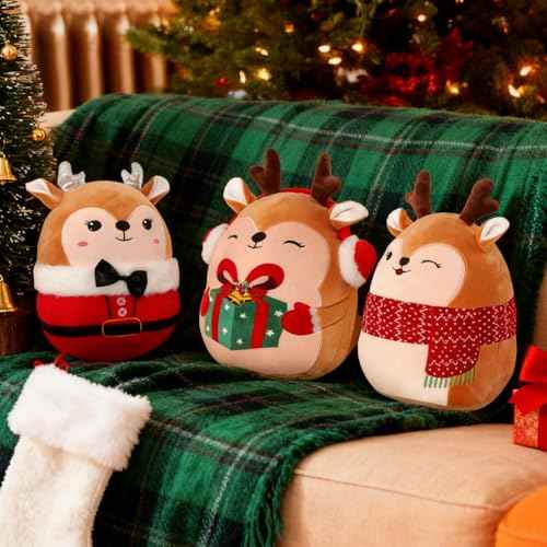 Christmas Stuffed Animals Plush Toys - 10 Inch Soft and Hugging Deer Stuffed Animal Plushes for Kids, Girls & Boys - Ideal 2025 Christmas Collectible Toys Gifts Holiday Home Decorations