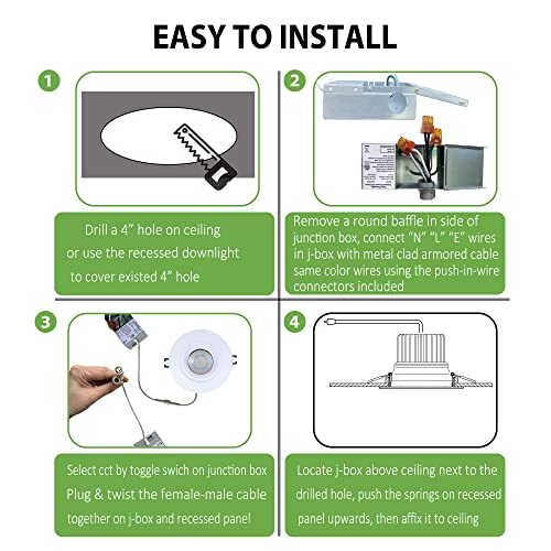 White 4 Inch Gimbal LED Recessed Lights 4 Pack - Adjustable, 1200lm