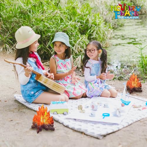 Novelty Place 2 Set Fake Fire Cardboard Decoration 12 X 10.5 Inch - 3D Paper Flame Campfire Centerpieces, Realistic Fire Props for Camping, Christmas, Birthday, and Party Table Decorations