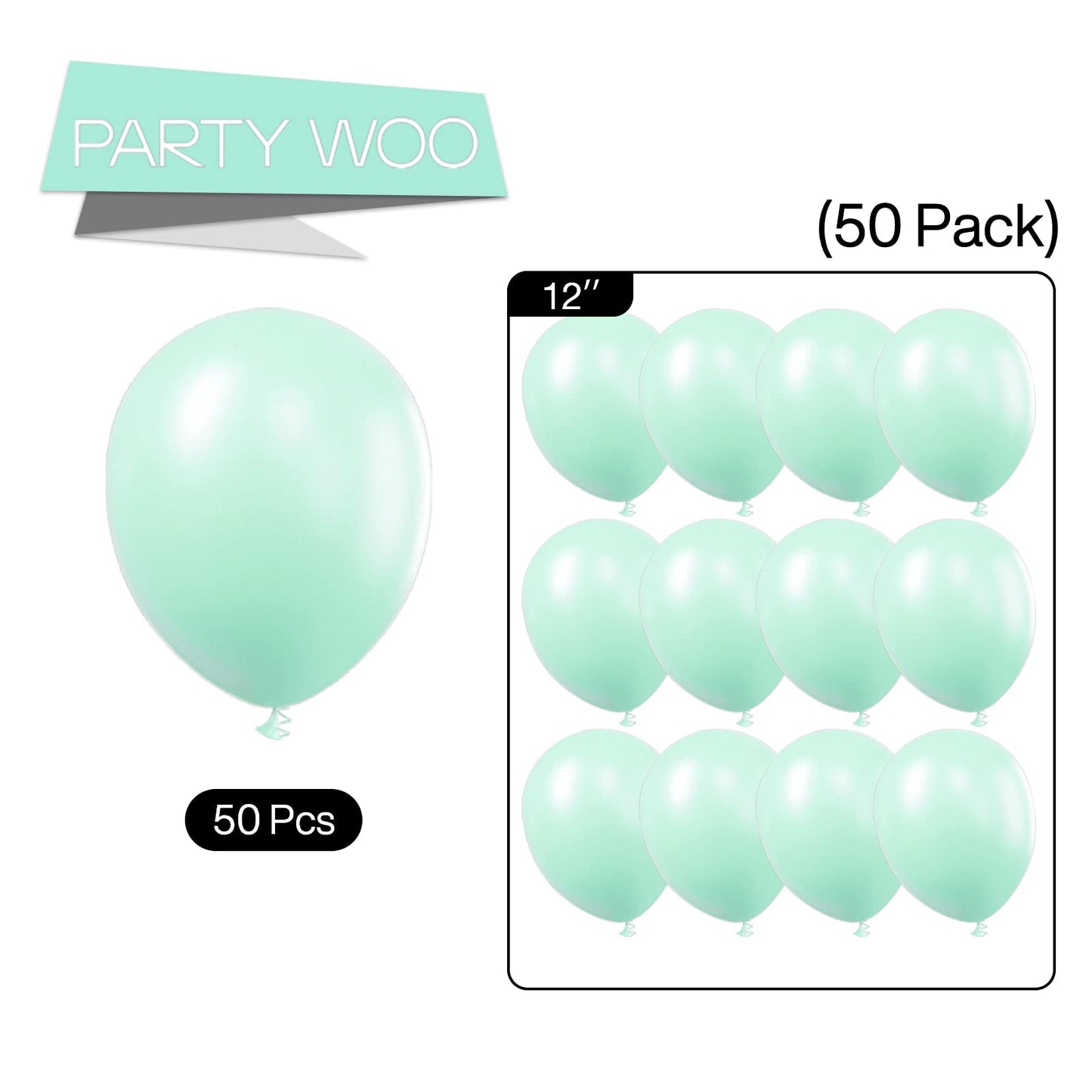 PartyWoo Teal Balloons 50 pcs 12 Inch Pastel Teal Turquoise Peppermint Mint Balloons for Graduation Gender Reveal Baby Shower Wedding Anniversary Birthday Party Decorations Mint-Q03
