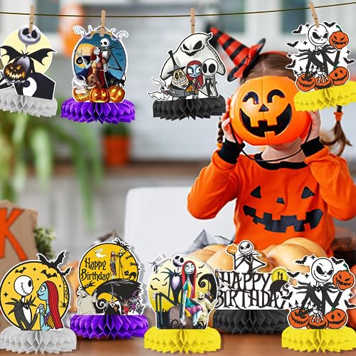 Purple Nightmare Birthday Centerpiece Honeycomb Decorations 9Pcs Halloween Party