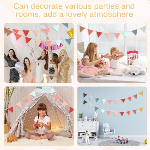 2PCS Pennant Banner Flags, Fabric Bunting Banner Nursery Garland Decor, Baby Shower Garland, Triangle Flags for Baby Boy Room, Playroom, Boho Birthday Party Decor, Each 7.75 ft (Yellow Red Blue)