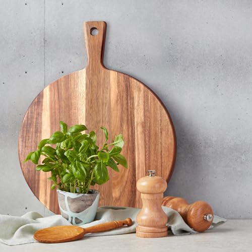 21 Inch XL Extra Large Round Wooden Cutting Board with Handle - Acacia Charcuterie Board