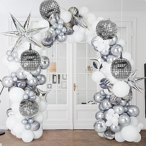 Silver Star Balloons 6pcs Foil Mylar Balloons 22 Inch Large Cone Spike Explosion Star Balloon Party Decorations for Christmas Birthday Bachelorette Disco Party