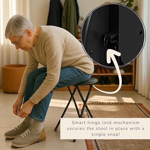 Lavish Home Black Folding Stool with Padded Seat, 24 Inch, Indoor Use, Single