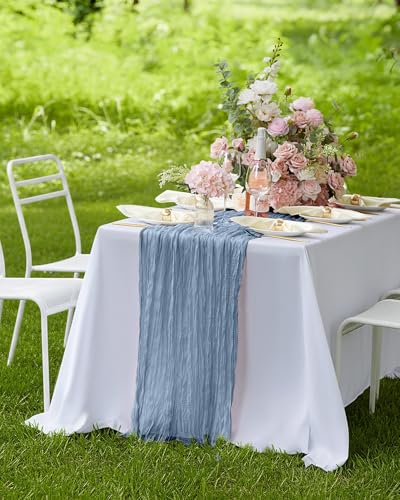 Pureegg 2 Pack Dusty Blue Cheesecloth Table Runner 120 Inch for Wedding & Event Decor