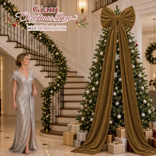 ARQRHTLY 75x20 Inch Dark Brown Velvet Bow Christmas Tree Topper - Rustic Holiday Decor