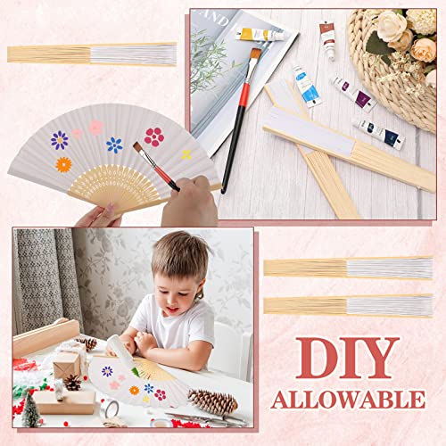 Yinkin 100 Pack Folding Hand Fans Bamboo for Party Favors, White