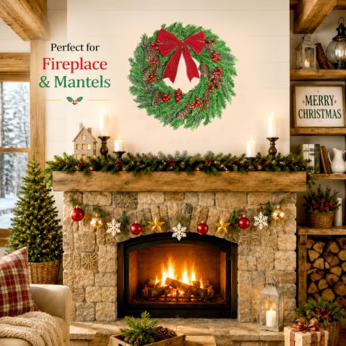 20 Inch Artificial Christmas Wreath for Front Door - Rustic Holiday Decor
